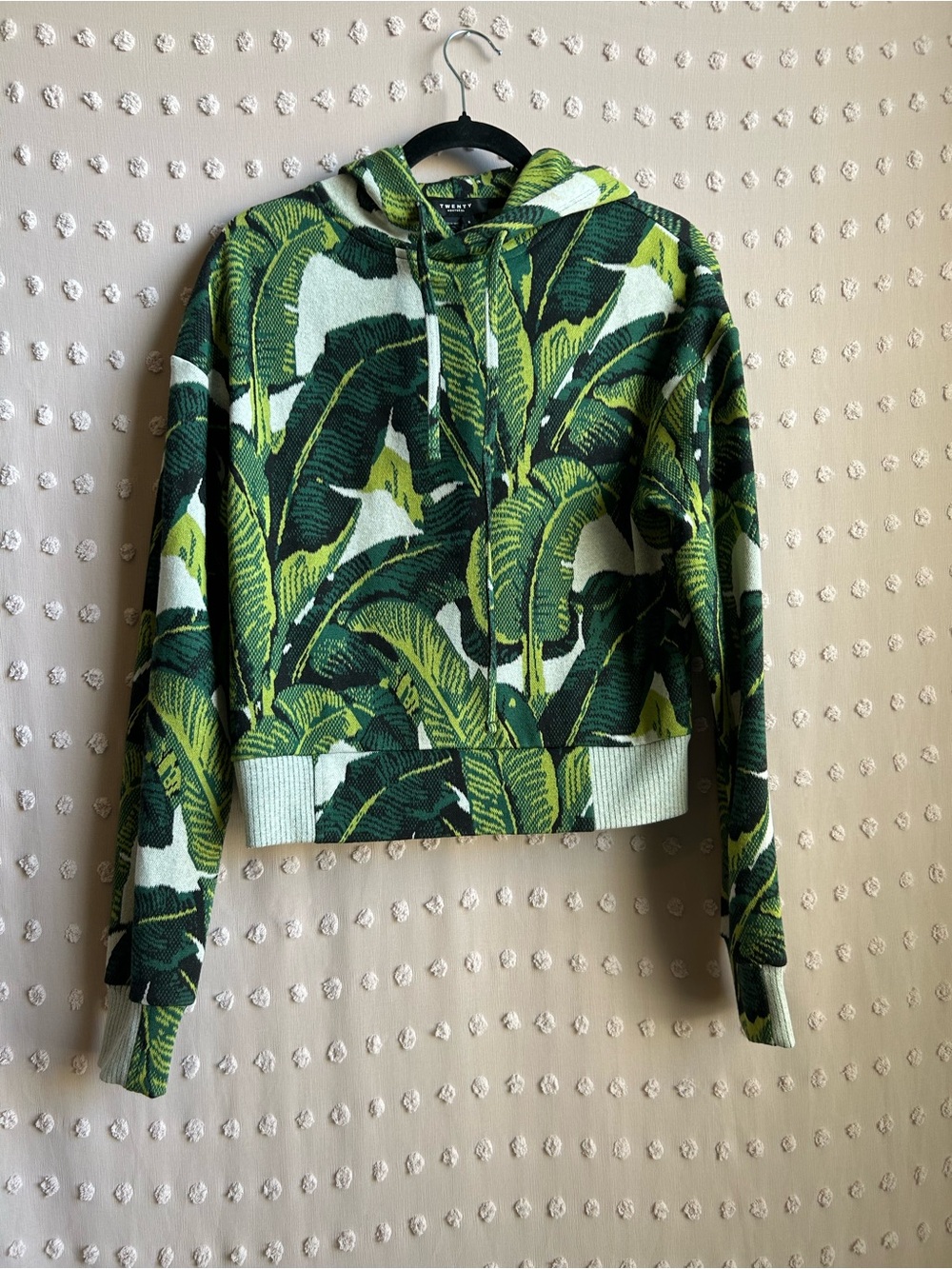 NWOT‎ Twenty Montreal Women’s Palm Leaf Tropical Cropped Hoodie Sz S Green